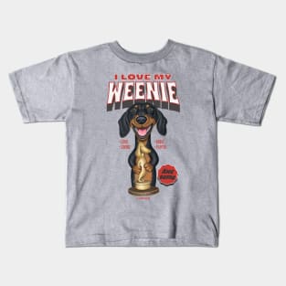 Cute Doxie Dog with a Dachshund award on I Love my Weenie Dog Kids T-Shirt